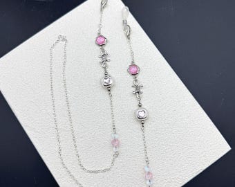 Pink glasses Chain Lanyard, Silver Tone Accessory