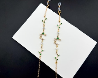 Brillenketting, groene brillenhouder, gouden zonnebrilketting, cadeau voor haar
