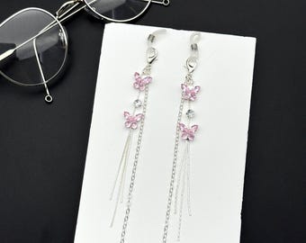 Pink Butterfly Glasses Chain,  Eyewear Lanyard, Sunglasses accessory