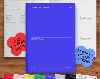 May include: A blue TV Series Journal notebook with the text "TV Series Journal" and "A Notebook for Intentional Watching." The journal has 120 pages and is shown with multiple color options.