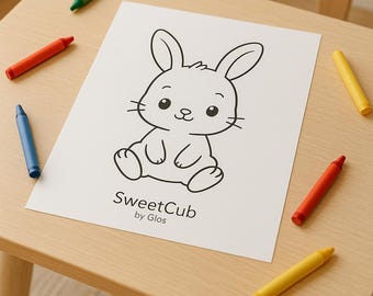 Baby Bunny Coloring Page – Kawaii Rabbit Printable PDF, Kids Activity, Nursery Decor, Instant Download