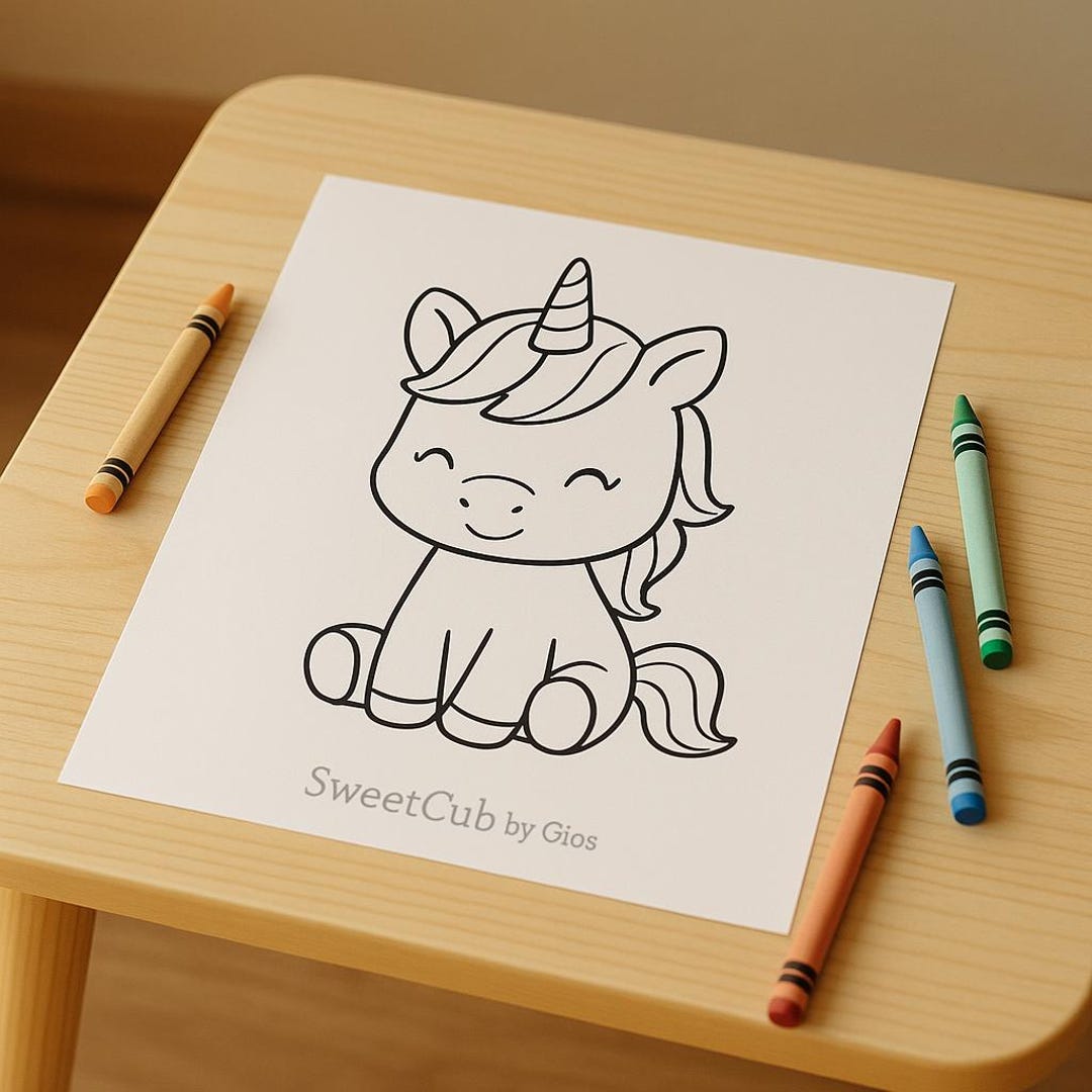 Cute Unicorn Coloring Page for Kids – Kawaii Printable PDF, Baby ...