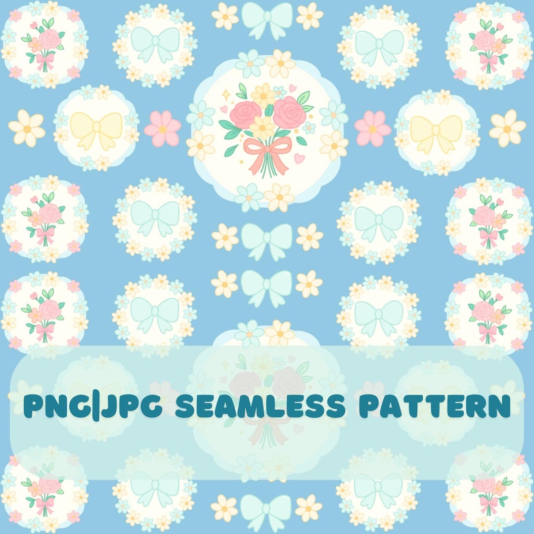 Coquette Floral Bow Seamless Pattern, Pastel Ribbon Rose Seamless Paper ...
