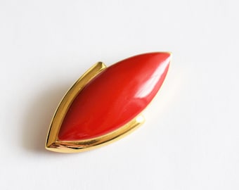 Vintage Red brooch Gold Statement brooch Red enamel pin Anniversary gift Vintage modern brooch