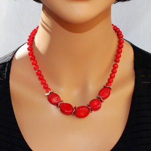 Italian red coral statement necklace Chunky coral choker ethnic Artisan jewelry gift