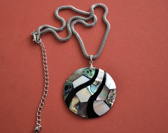 Handmade Large Mother of pearl pendant necklace Silver Gemstone Abalone teardrop pendant Unique artisan gift