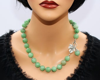 Handmade Green Agate Necklace Beaded Lariat Statement necklace Unique Gemstone jewelry set for women