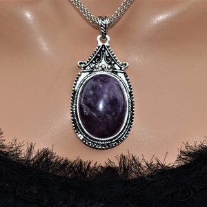 Large genuine Amethyst pendant necklace Chunky purple statement necklace Unique artisan gift
