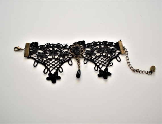 Vintage Black lace bracelet Goth Wide cuff Lace j… - image 8