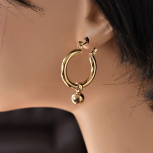 Vintage  Hoop earrings with charm Gold stud earrings Collectible jewelry gift for women