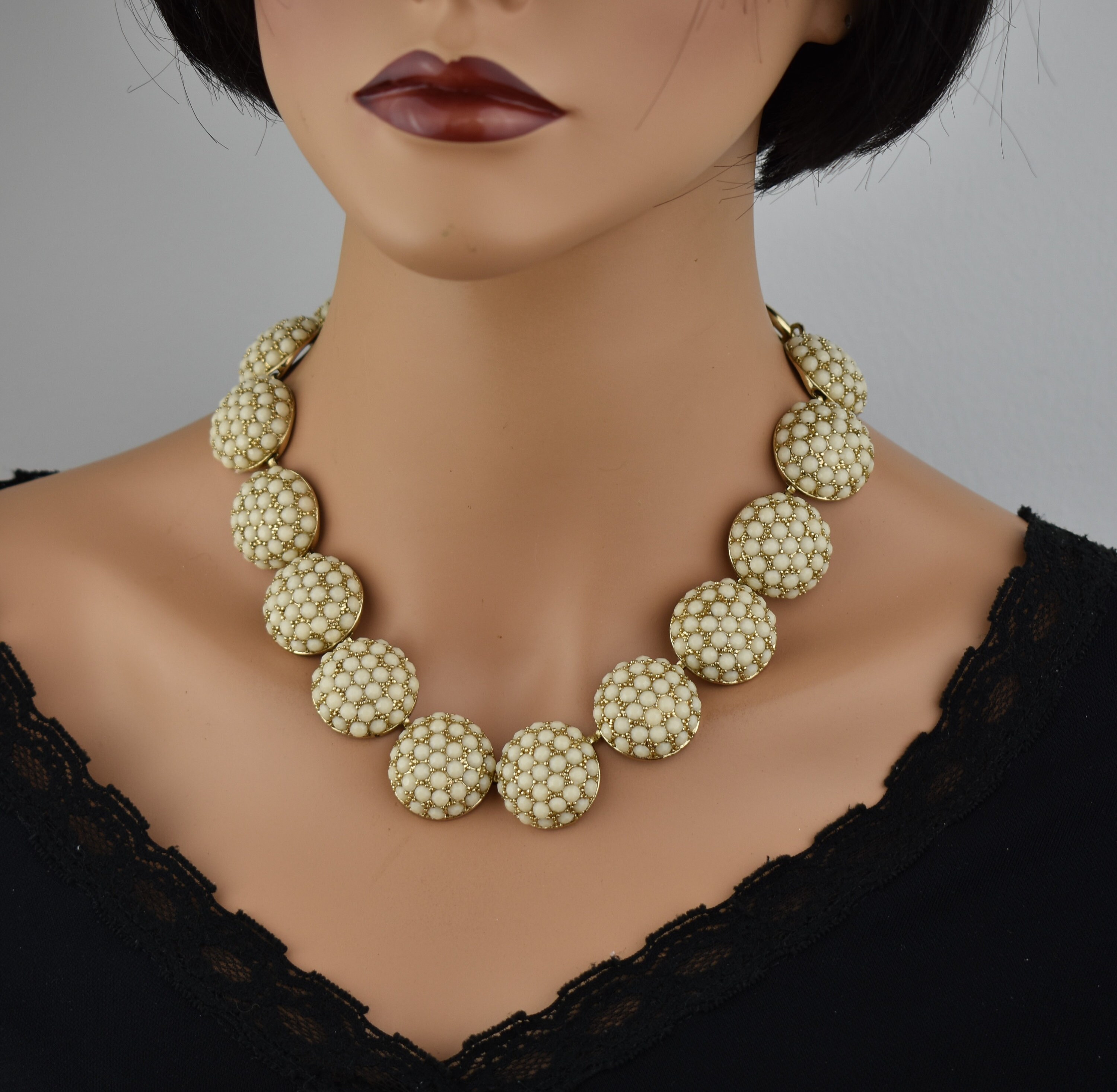 Elegant Vintage Beige and Gold Statement Necklace by Banana Etsy UK