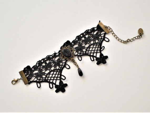 Vintage Black lace bracelet Goth Wide cuff Lace j… - image 3