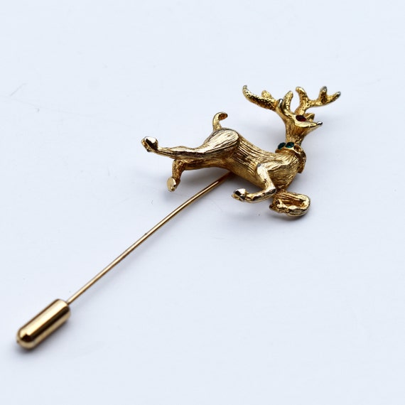 deer with faux pearl tail gold deer pin Christmas brooch deer jewelry reindeer brooch Vintage deer brooch faux pearl deer brooch