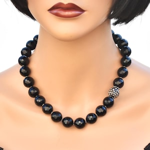 Handmade Black Onyx necklace Chunky Gemstone Beaded choker Statement necklace Artisan Jewelry set for women