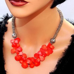 Handmade Orange Coral necklace Chunky Italian Coral bib necklace Unique Gemstone Statement necklace Artisan Jewelry for women