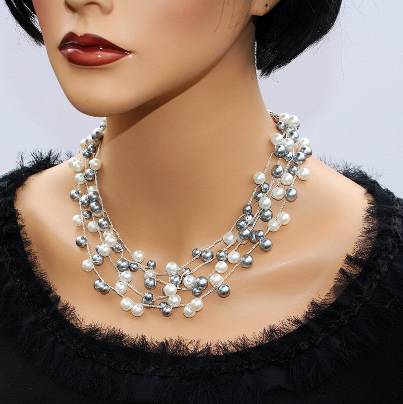 Handmade Pearl Illusion Necklace Layered Statement Necklace Etsy