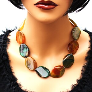 Handmade Botswana Agate Necklace Beaded Statement necklace Chunky Green Gemstone Jewelry for women