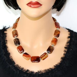 Handmade Brown Agate necklace Chunky Gemstone Statement Jewelry Collar Choker Unique Artisan gift for woman
