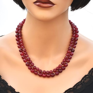 Handmade Ruby Red Agate necklace Multi strand Statement Jewelry set Gemstone beaded choker Unique artisan gift for women