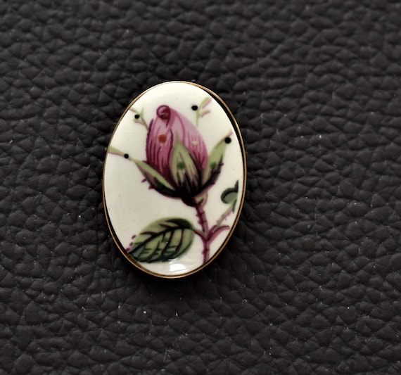 Vintage Hand painted brooch Porcelain Rose brooch… - image 1