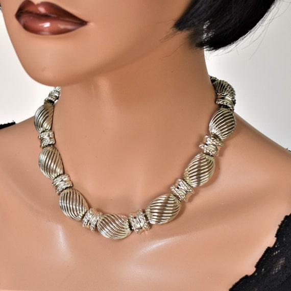 Vintage Wide chain necklace Silver Adjustable cho… - image 1