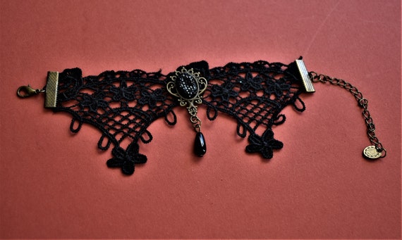 Vintage Black lace bracelet Goth Wide cuff Lace j… - image 5