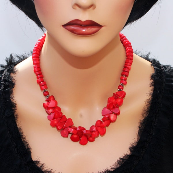 Handcrafted Red Coral Necklace, Gemstone, Original Design, Feminine, Romantic, Elegant,  Unique gift, Wedding Accessory, Holiday Jewelry