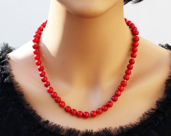 Handmade Red coral necklace Beaded bold natural red coral statement necklace Artisan jewelry gift