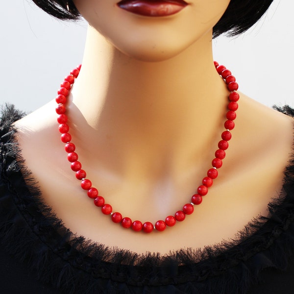 Collier fait main en corail rouge Collier en perles de corail rouge naturel audacieux, cadeau bijou artisanal