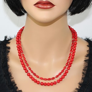 Handmade Red coral necklace Double strand Gemstone Artisan Statement Jewelry set for women