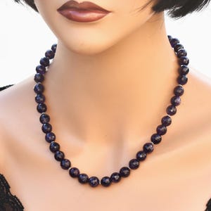 Collar de amatista hecho a mano, joyería de piedras preciosas gruesas, collar llamativo morado, regalo de joyería unisex