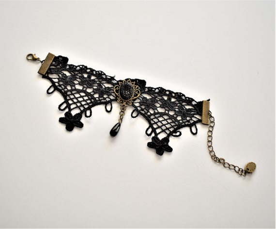 Vintage Black lace bracelet Goth Wide cuff Lace j… - image 6