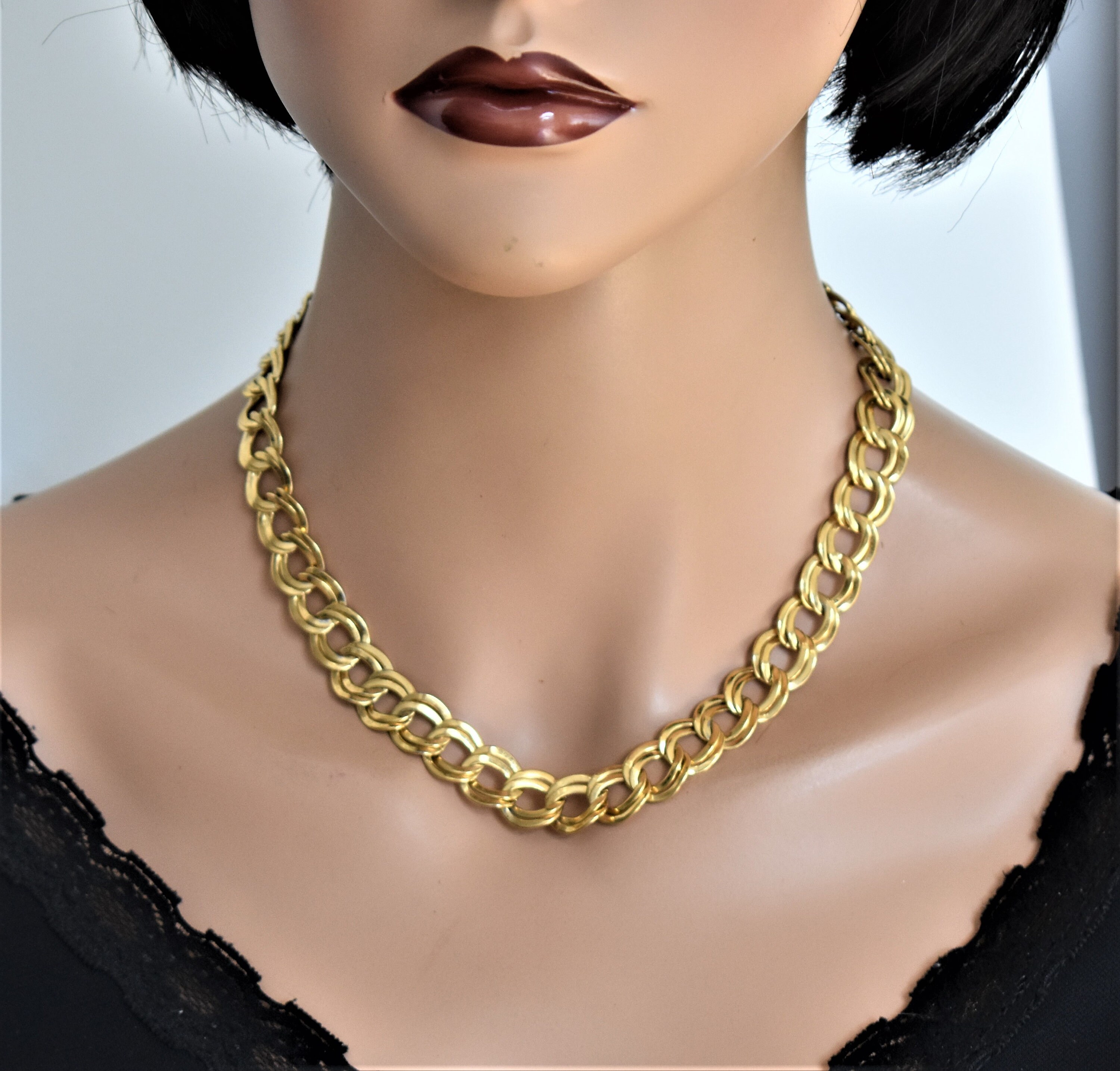 Vintage Double Chain Necklace Gold 18 Connected Link Chain