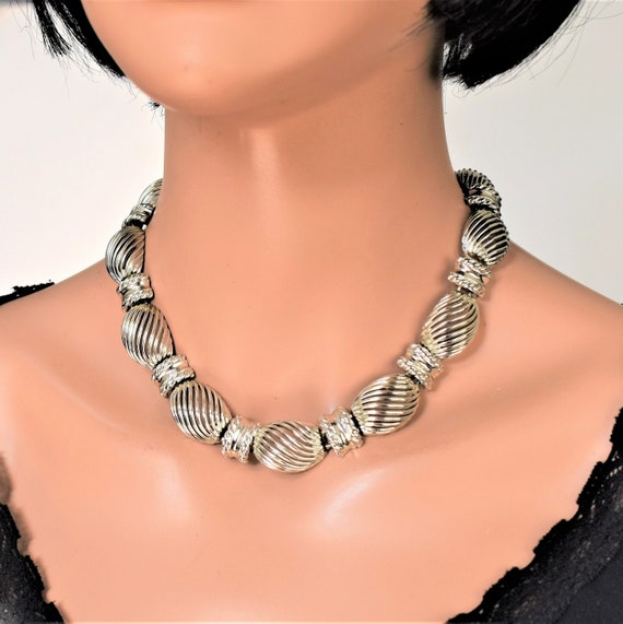 Vintage Wide chain necklace Silver Adjustable cho… - image 2