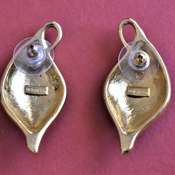 Vintage Navy blue Trifari stud earrings Gold Circ… - image 6