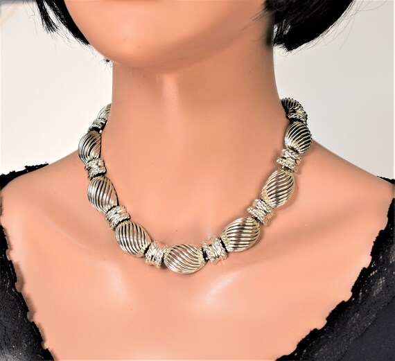 Vintage Wide chain necklace Silver Adjustable cho… - image 10