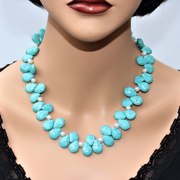 Handmade Turquoise necklace Chunky cluster Unique Gemstone necklace Statement jewelry set for women