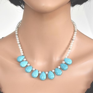Handmade Chunky Turquoise necklace Bib choker Unique Statement Jewelry Gemstone cluster necklace for women
