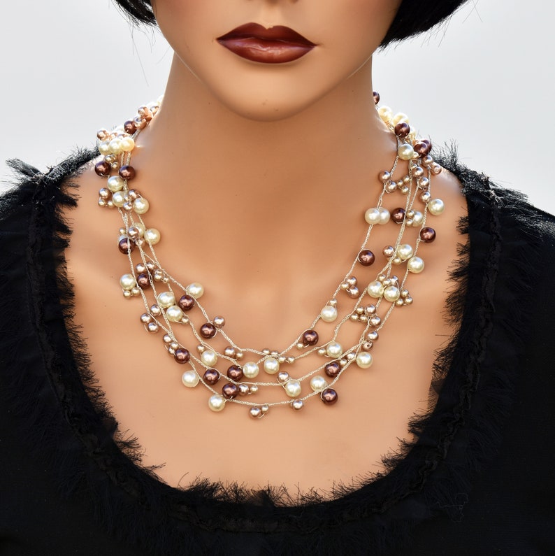 Handmade Pearl Illusion Necklace Layered Statement Necklace Etsy