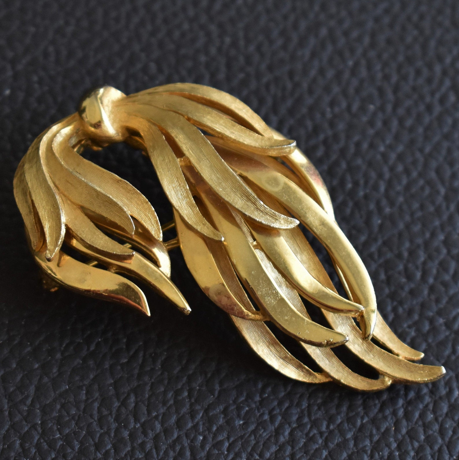 Vintage JJ brooch Gold leaf pin Large floral Bow brooch Etsy