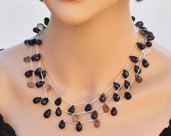 Handmade Smoky Quartz Layered necklace Unique Topaz Raw stone Gemstone Statement Jewelry