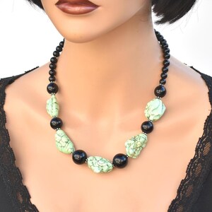 Handmade Turquoise necklace Chunky Black onyx Jewelry Unique Gemstone Statement necklace for women