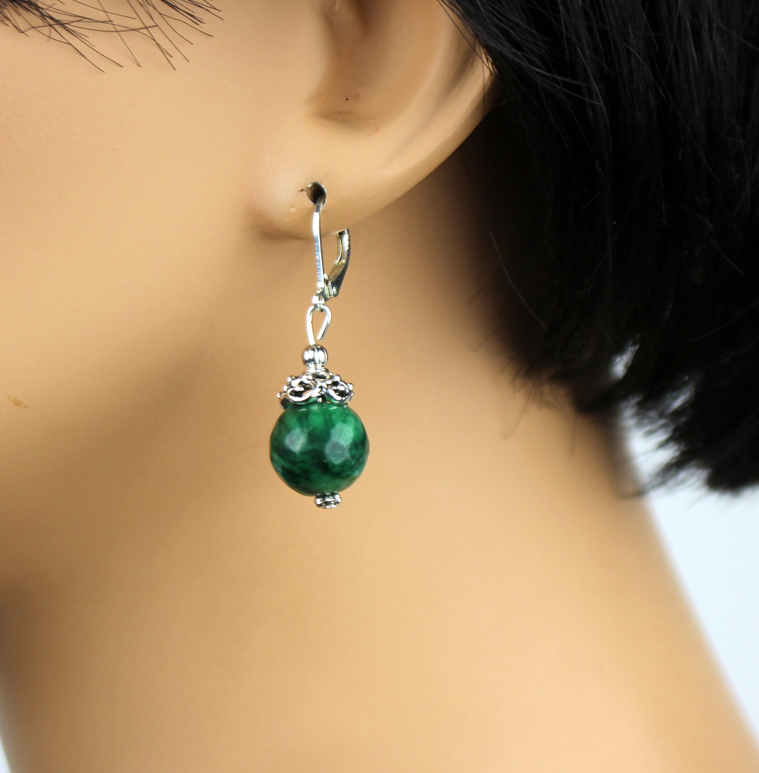 Emerald Green Jade Dangle Earrings Genuine Gemstone Dangle Etsy