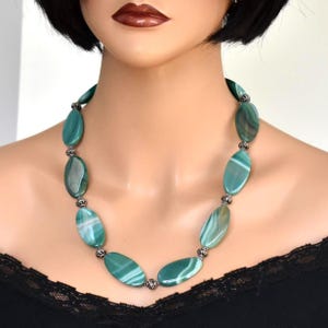 Handmade Green Agate necklace Chunky Gemstone Statement Jewelry Unique Artisan gift for women