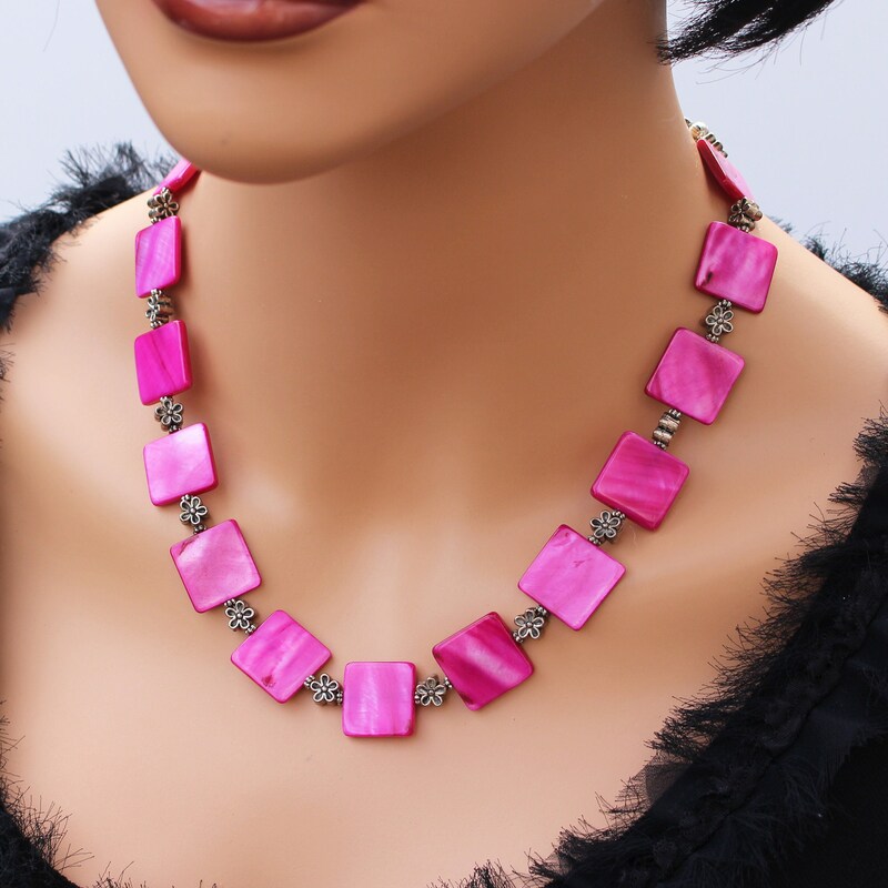 Emma Beaded Necklace-Fuchsia main image 1