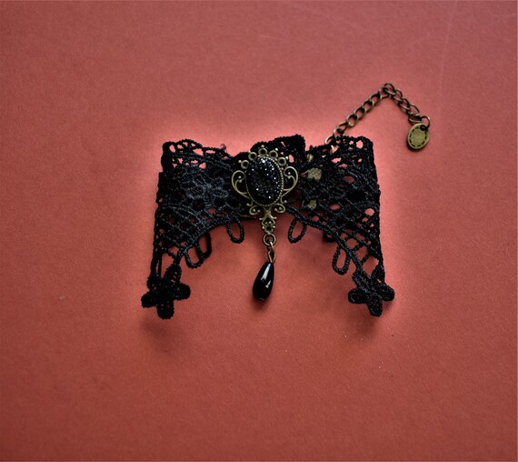 Vintage Black lace bracelet Goth Wide cuff Lace j… - image 4