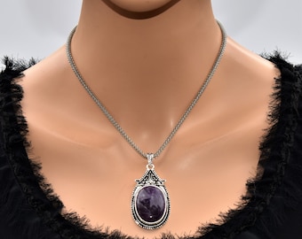 Handmade Large amethyst pendant necklace Chunky purple necklace Unique artisan gift