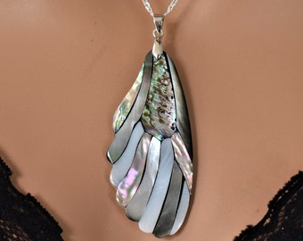 Handmade Large Mother of pearl pendant necklace Silver Gemstone Abalone teardrop pendant Unique artisan gift