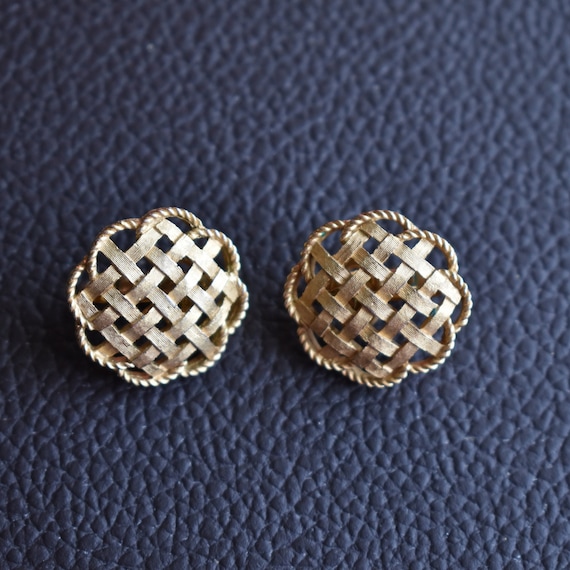 Vintage Trifari earrings Gold Statement earrings … - image 1