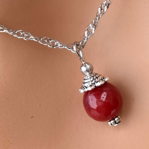 Handmade Red Jade necklace Silver Pendant necklace Dark academia Gemstone Jewelry Boho Necklace for women